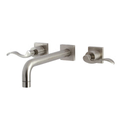 Wall Mount Tub Faucet, Tulare, Two-Handle 3-Hole in Brushed Nickel