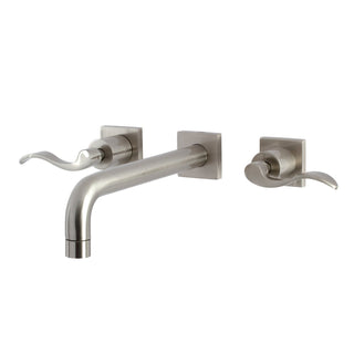 Wall Mount Tub Faucet, Tulare, Two-Handle 3-Hole in Brushed Nickel