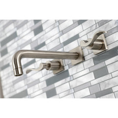 Wall Mount Tub Faucet, Tulare, Two-Handle 3-Hole in Brushed Nickel