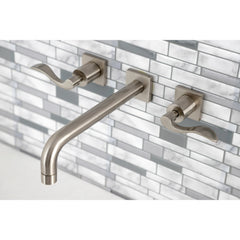Wall Mount Tub Faucet, Tulare, Two-Handle 3-Hole in Brushed Nickel