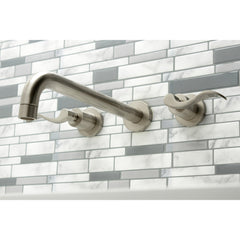 Wall Mount Tub Faucet, Tulare, Two-Handle 3-Hole in Brushed Nickel