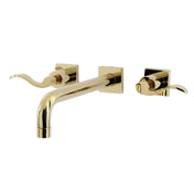 Wall Mount Tub Faucet, Tulare, Two-Handle 3-Hole in Polished Brass