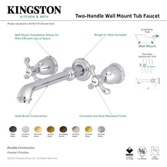 Wall Mount Tub Faucet, Tulare, Two-Handle 3-Hole in Polished Chrome
