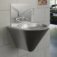 Wall Mount Wash Basin, Single Bowl with 2 in Center Drain in Brushed Stainless Steel
