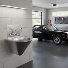 Wall Mount Wash Basin, Single Bowl with 2 in Center Drain in Brushed Stainless Steel