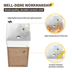 Wall Mounted Bathroom Vanity, 12 In, with White Ceramic Sink