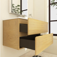 Wall Mounted Bathroom Vanity, 30 in, Natural Oak with White Ceramic Sink