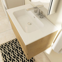 Wall Mounted Bathroom Vanity, 30 in, Natural Oak with White Ceramic Sink