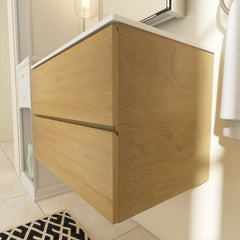 Wall Mounted Bathroom Vanity, 30 in, Natural Oak with White Ceramic Sink