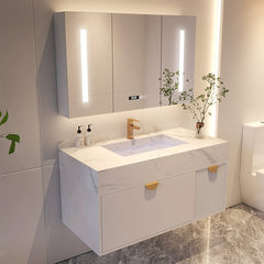 Wall-Mounted Bathroom Vanity, 36 in, White with Gold Handles