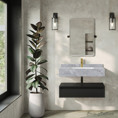 Wall-Mounted Bathroom Vanity, Avancer, 36-Inch with 1 Drawer in Black Oak