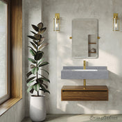 Wall-Mounted Bathroom Vanity, Avancer, 36 Inch with 1 Drawer in Brown Oak