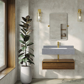 Wall-Mounted Bathroom Vanity, Avancer, 36 Inch with 1 Drawer in Brown Oak