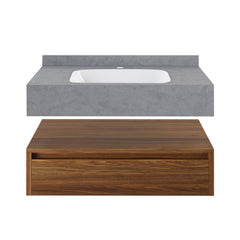 Wall-Mounted Bathroom Vanity, Avancer, 36 Inch with 1 Drawer in Brown Oak