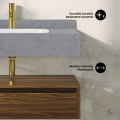 Wall-Mounted Bathroom Vanity, Avancer, 36 Inch with 1 Drawer in Brown Oak
