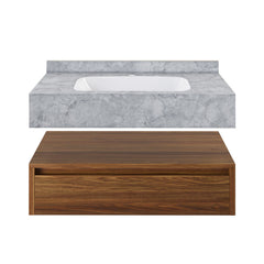 Wall-Mounted Bathroom Vanity, Avancer, 36 Inch with Ceramic Sink in Brown Oak