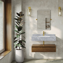 Wall-Mounted Bathroom Vanity, Avancer, 36 Inch with Ceramic Sink in Brown Oak
