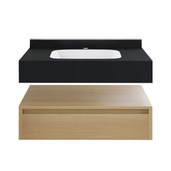Wall-Mounted Bathroom Vanity, Avancer, 36 Inch with Drawer in Natural Oak