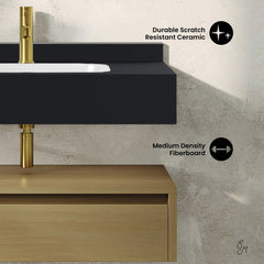 Wall-Mounted Bathroom Vanity, Avancer, 36 Inch with Drawer in Natural Oak
