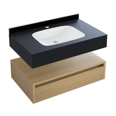Wall-Mounted Bathroom Vanity, Avancer, 36 Inch with Drawer in Natural Oak