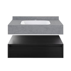 Wall-Mounted Bathroom Vanity, Avancer, 36 Inch with Soft Close Drawer in Black Oak