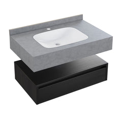 Wall-Mounted Bathroom Vanity, Avancer, 36 Inch with Soft Close Drawer in Black Oak