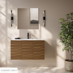 Wall-Mounted Bathroom Vanity Cabinet, Cascade, 36 in with 3 Doors in Brown Oak
