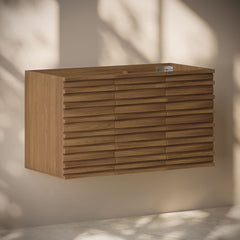 Wall-Mounted Bathroom Vanity Cabinet, Cascade, 36 in with 3 Doors in Brown Oak