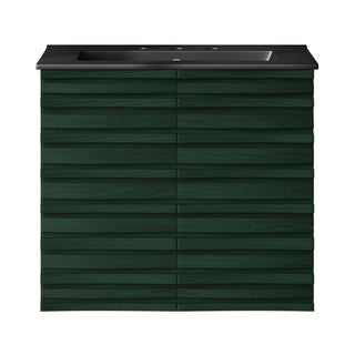 Wall-Mounted Bathroom Vanity, Cascade, 24 in with Black Sink Top in Green Oak