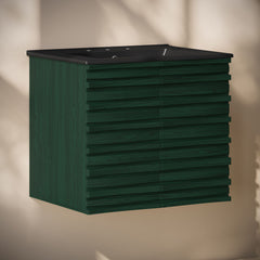 Wall-Mounted Bathroom Vanity, Cascade, 24 in with Black Sink Top in Green Oak