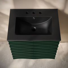Wall-Mounted Bathroom Vanity, Cascade, 24 in with Black Sink Top in Green Oak