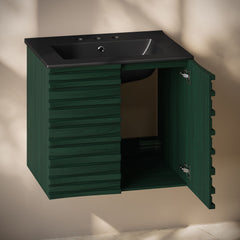 Wall-Mounted Bathroom Vanity, Cascade, 24 in with Black Sink Top in Green Oak