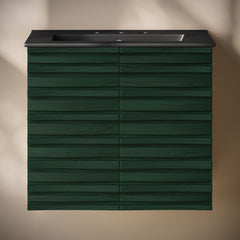 Wall-Mounted Bathroom Vanity, Cascade, 24 in with Black Sink Top in Green Oak