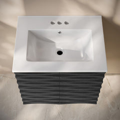 Wall-Mounted Bathroom Vanity, Cascade, 24 in with Ceramic Top in Black Oak