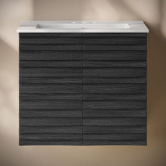 Wall-Mounted Bathroom Vanity, Cascade, 24 in with Ceramic Top in Black Oak