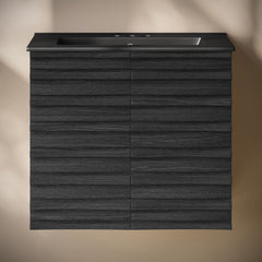 Wall-Mounted Bathroom Vanity, Cascade, 24 in with Ceramic Top in Black Oak