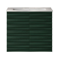 Wall-Mounted Bathroom Vanity, Cascade, 24 In with Ceramic Top in Green Oak