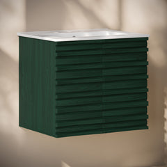 Wall-Mounted Bathroom Vanity, Cascade, 24 In with Ceramic Top in Green Oak