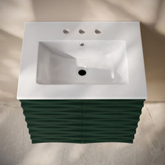 Wall-Mounted Bathroom Vanity, Cascade, 24 In with Ceramic Top in Green Oak