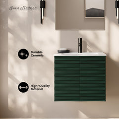 Wall-Mounted Bathroom Vanity, Cascade, 24 in with Sink Top in Green Oak