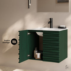 Wall-Mounted Bathroom Vanity, Cascade, 24 in with Sink Top in Green Oak
