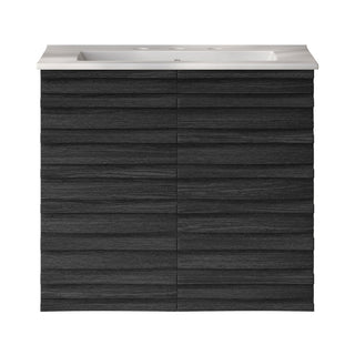 Wall-Mounted Bathroom Vanity, Cascade, 24 Inch with 3-Hole Sink Top in Black Oak
