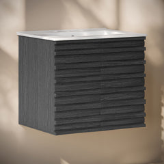Wall-Mounted Bathroom Vanity, Cascade, 24 Inch with 3-Hole Sink Top in Black Oak