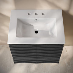 Wall-Mounted Bathroom Vanity, Cascade, 24 Inch with 3-Hole Sink Top in Black Oak