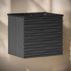 Wall-Mounted Bathroom Vanity, Cascade, 24 Inch with Ceramic Top in Black Oak