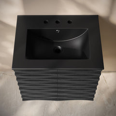 Wall-Mounted Bathroom Vanity, Cascade, 24 Inch with Ceramic Top in Black Oak
