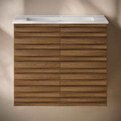 Wall-Mounted Bathroom Vanity, Cascade, 24 Inch with Sink Top in Brown Oak