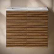 Wall-Mounted Bathroom Vanity, Cascade, 24 Inch with Sink Top in Brown Oak