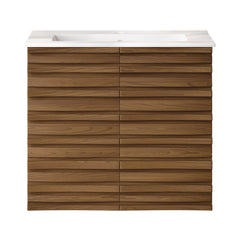 Wall-Mounted Bathroom Vanity, Cascade, 24 Inch with Sink Top in Brown Oak