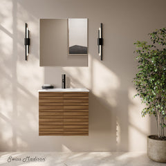 Wall-Mounted Bathroom Vanity, Cascade, 24 Inch with Sink Top in Brown Oak